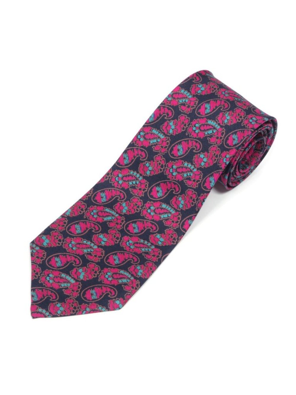 LIBERTY OF LONDON Navy Blue Magenta Cyan Paisley Men's Silk Skinny Neck Tie